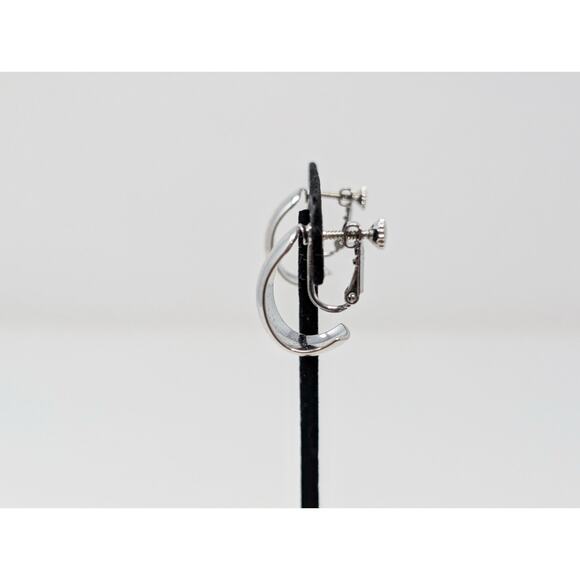 Vintage Napier Earrings Silver-Tone Hoop Smooth Screw Back - Picture 6 of 7